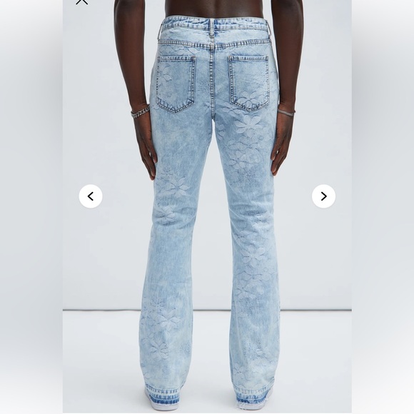 Light Blue Men's Floral Embroidered Jeans - Picture 3 of 3